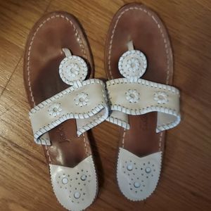 Jack Rogers Palm Beach Flat Sandals Sz 8 in Bone/White Leather